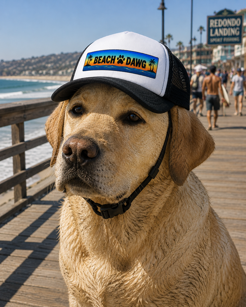Blue Beach Dog trucker hat for dogs