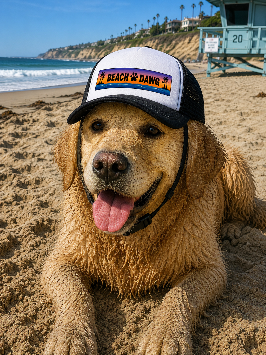 Purple Beach Dog trucker hat for dogs