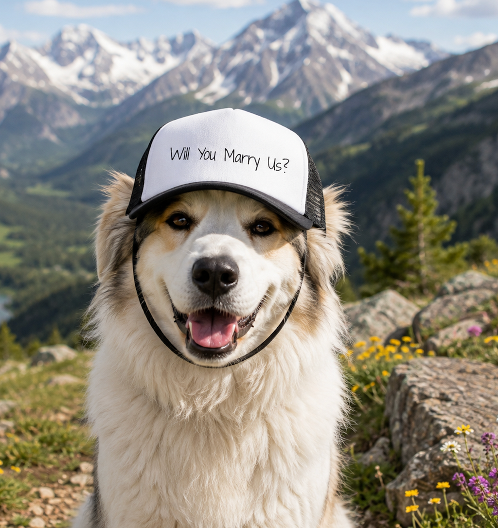 Will You Marry Us proposal dog trucker hat
