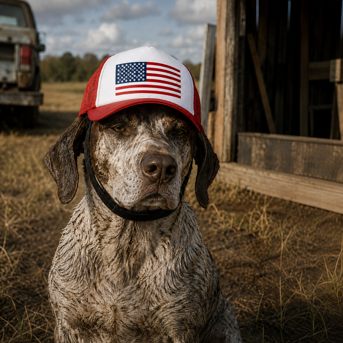 Paws and Stripes patriotic dog trucker hat