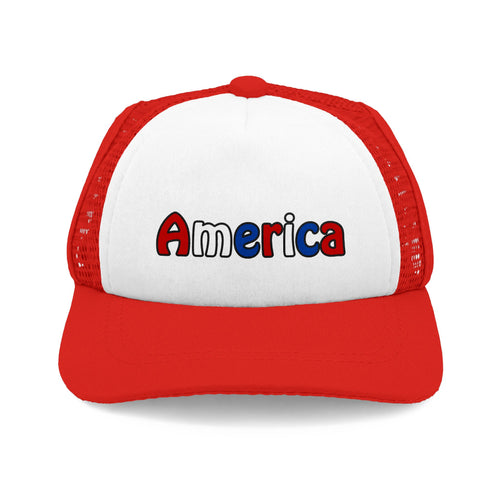 Red America patriotic trucker hat for dogs