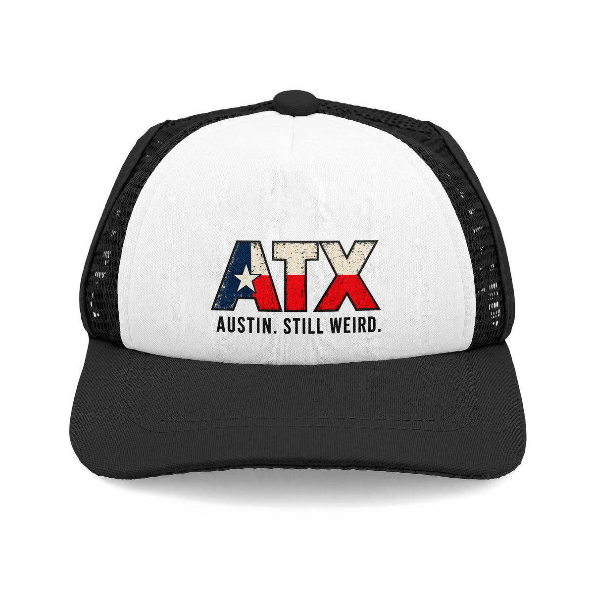 Black and white ATX trucker hat for dogs