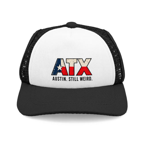 Black and white ATX trucker hat for dogs