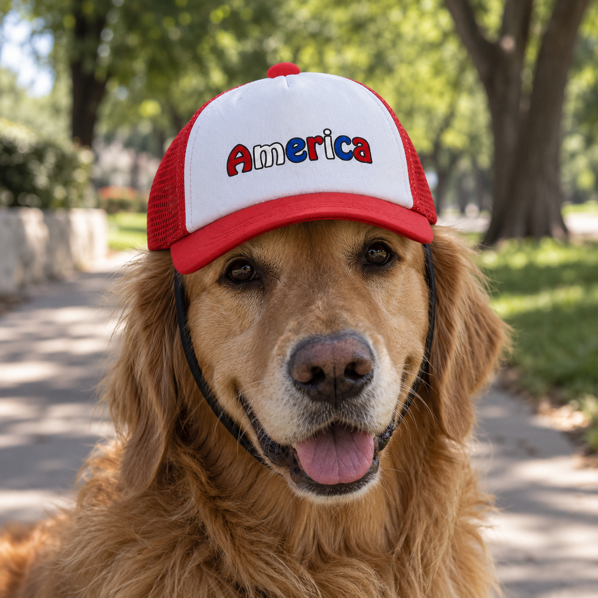 America patriotic dog trucker hat by Canine Caps Designs