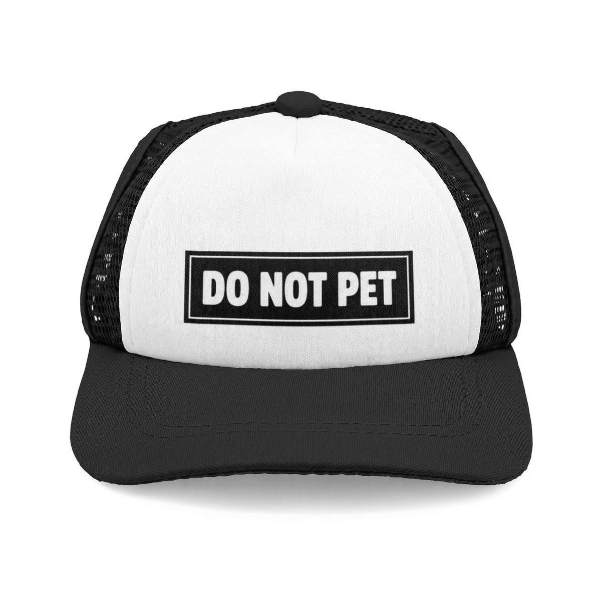 Black and white DO NOT PET working dog trucker hat