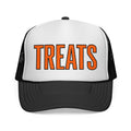 Black TREATS Halloween adult trucker hat for dog lovers