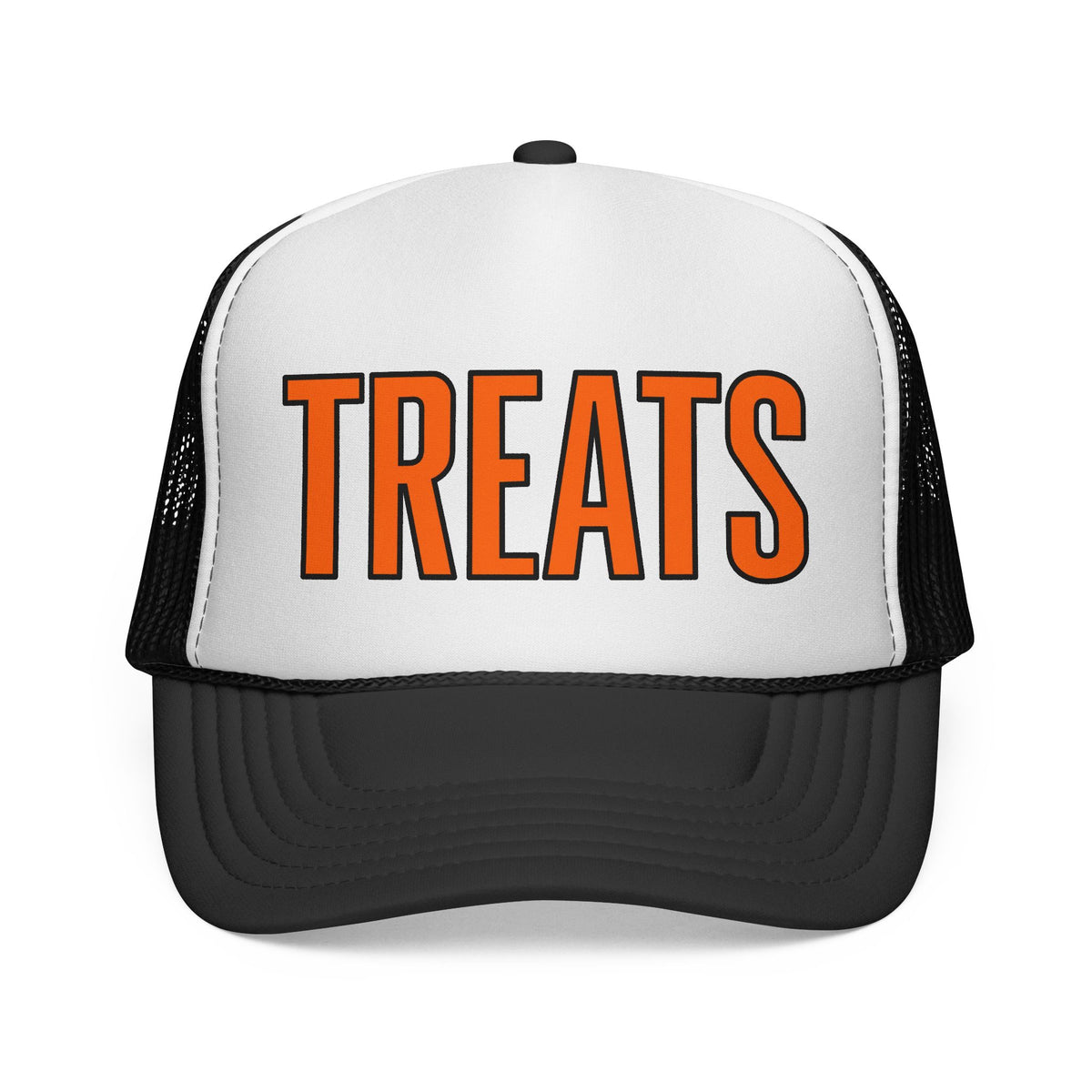 Black TREATS Halloween adult trucker hat for dog lovers