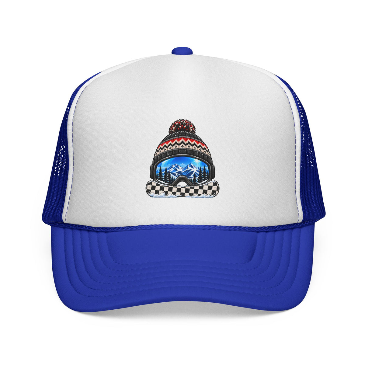 Royal blue Snowboarder adult trucker hat for dog lovers