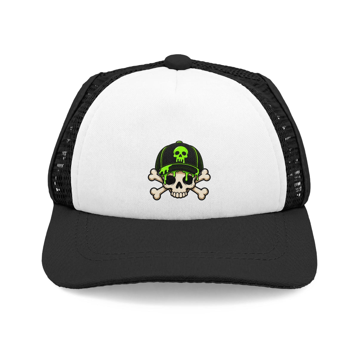 Black and white Green Alien dog trucker hat