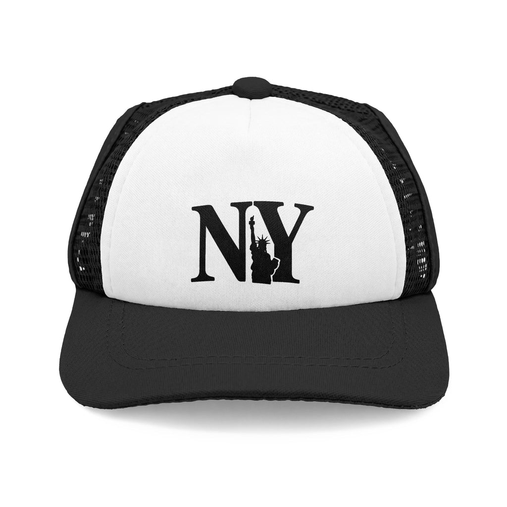 Black and white NY dog trucker hat