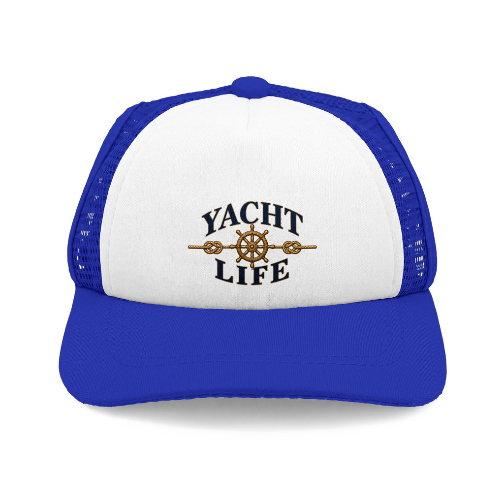 Blue and white Yacht Life dog trucker hat