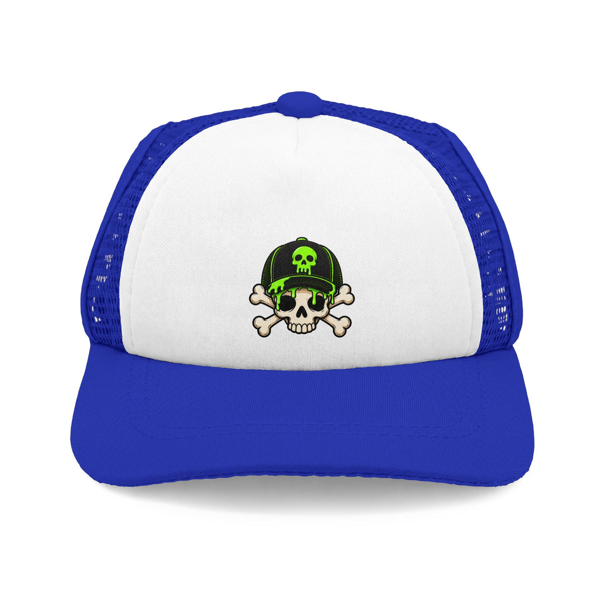 Blue and white Green Alien dog trucker hat