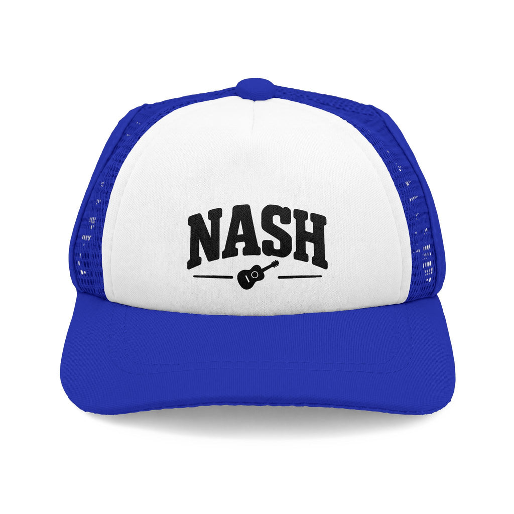 Blue and white Nash dog trucker hat