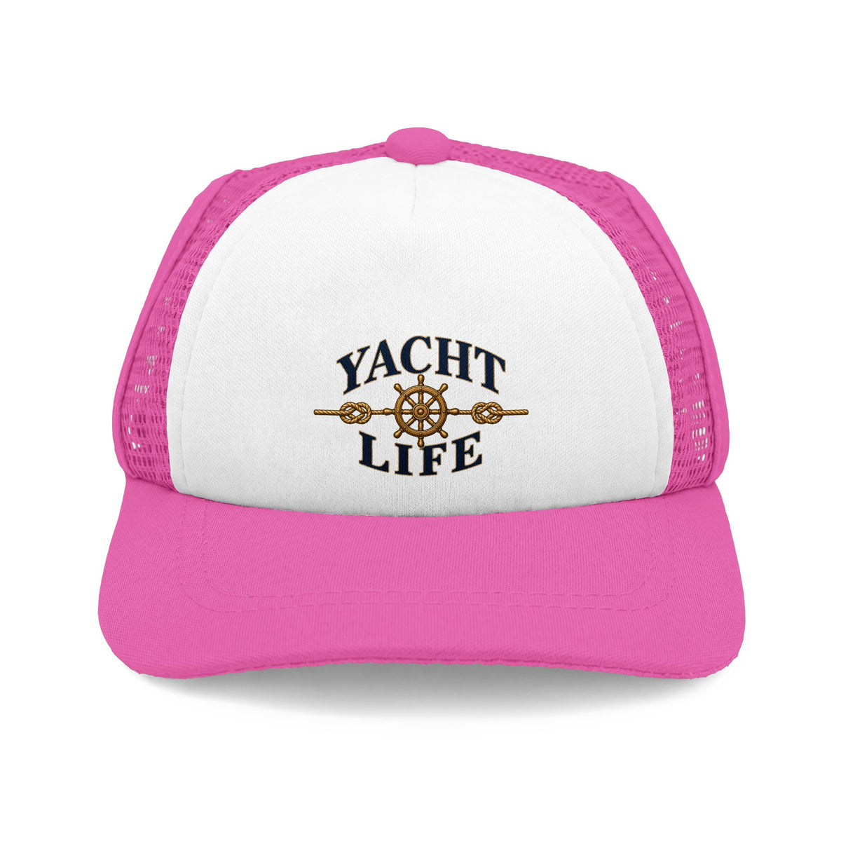 Pink and white Yacht Life dog trucker hat