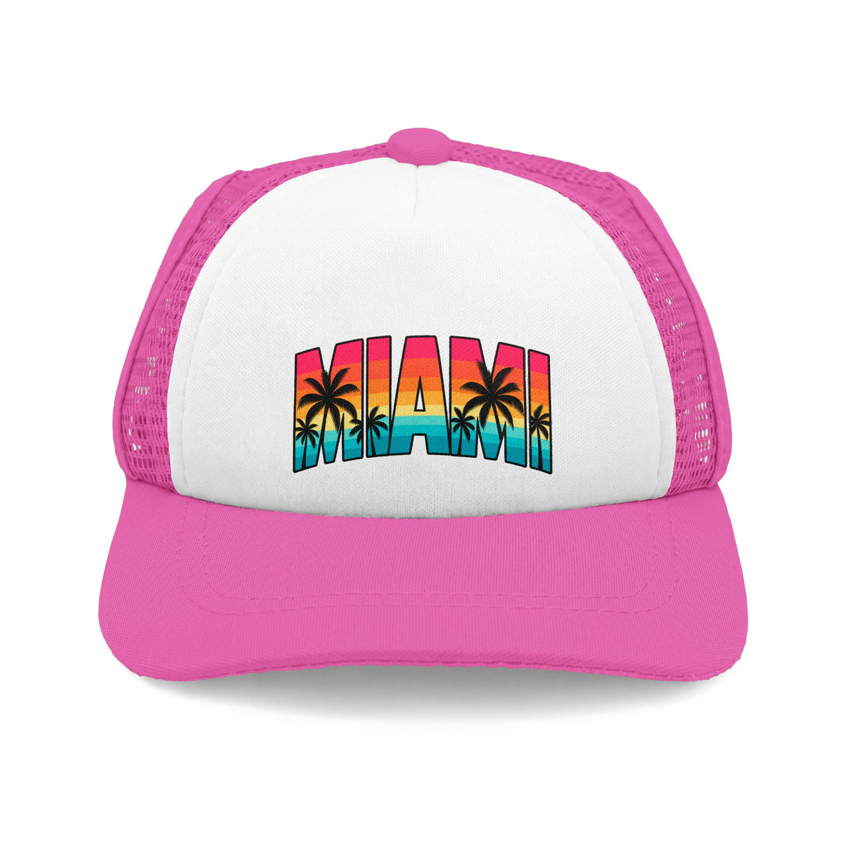 Pink and white Miami dog trucker hat