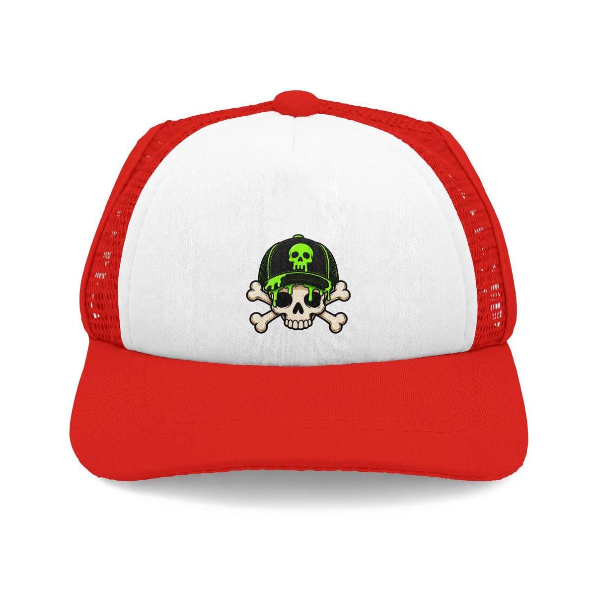 Red and white Green Alien dog trucker hat