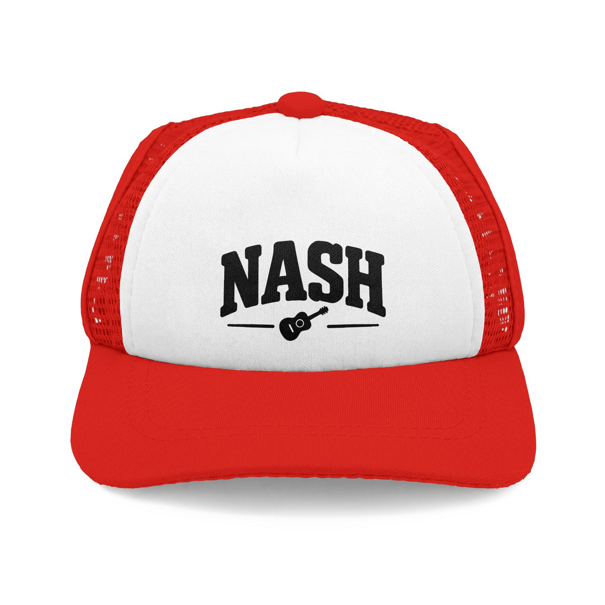 Red and white Nash dog trucker hat