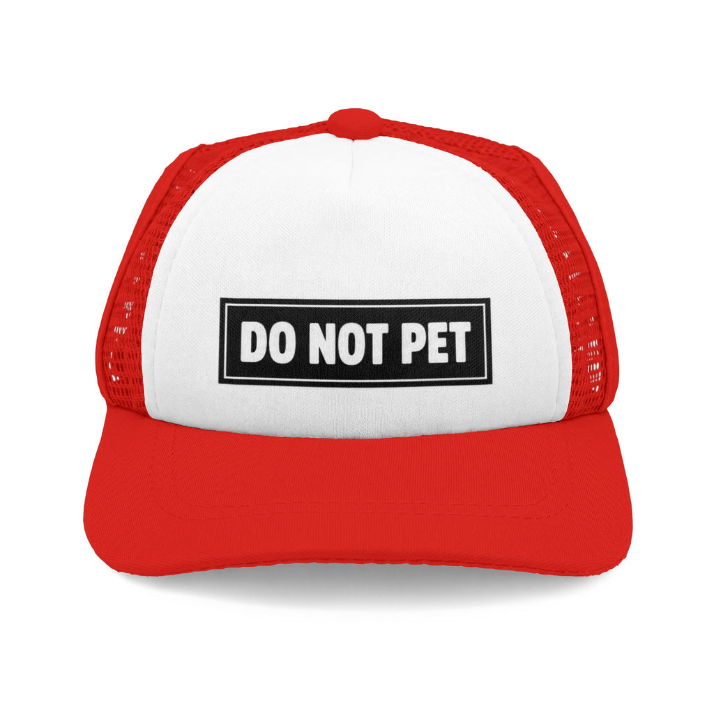 Red and white DO NOT PET working dog trucker hat