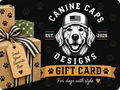 Canine Caps Designs gift card for dog hats and matching human trucker hats