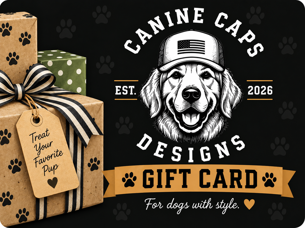 Canine Caps Designs gift card for dog hats and matching human trucker hats
