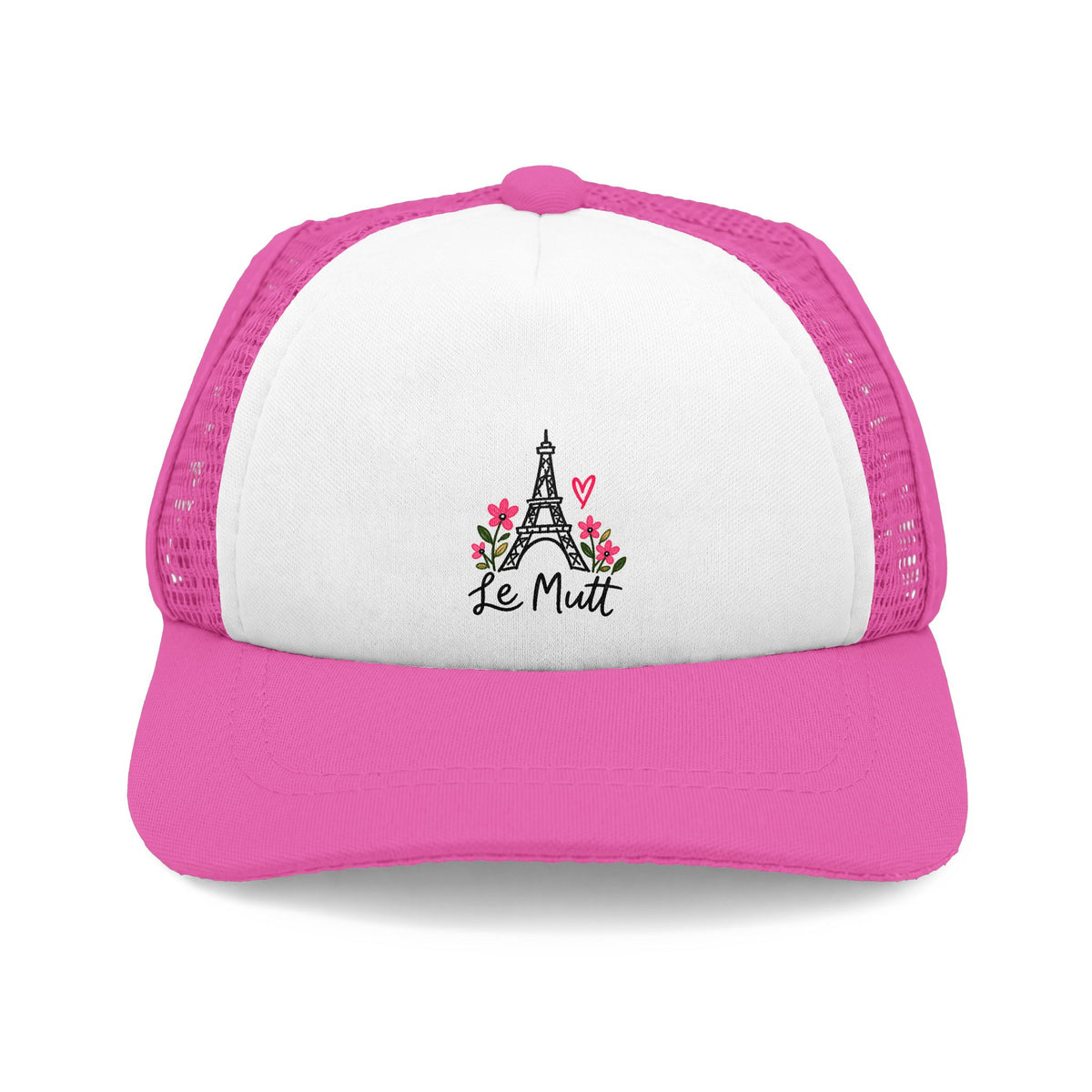 Pink Le Mutt Paris-inspired dog trucker hat