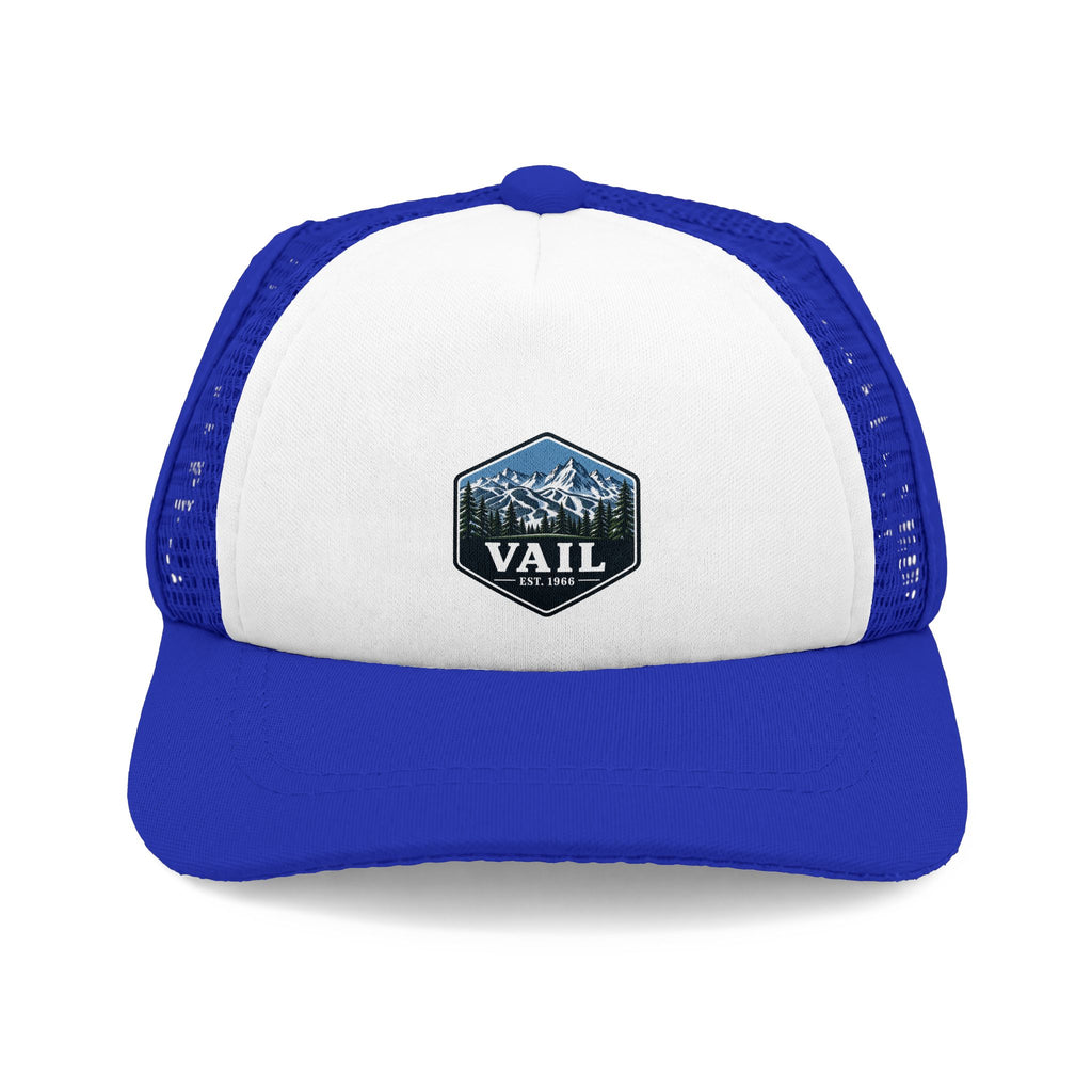 Blue Vail dog trucker hat